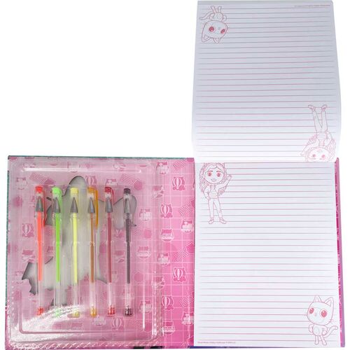 Gabbys Dollhouse notebook + 6 gel pens set