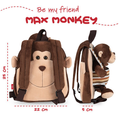 Max Monkey reversible backpack with plush toy 25cm