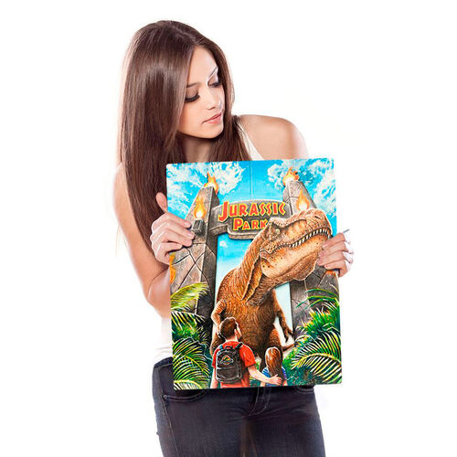 Cartel madera WoodArts 3D Rex Attack Jurassic Park