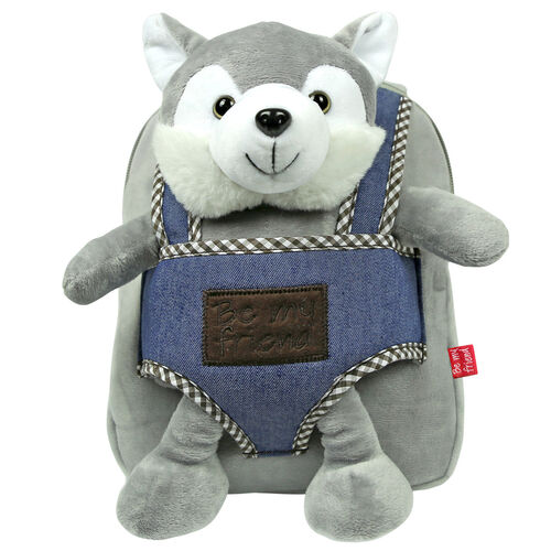 Husky Harry reversible backpack with plush toy 26cm