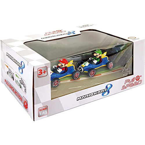 Set 2 coches Pull Speed Mario + Luigi Mario Kart 8