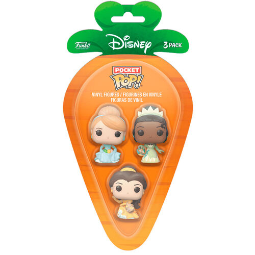 Blister 3 figuras Carrot Pocket POP Disney Princesas Cenicienta Tiana Bella