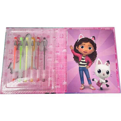 Gabbys Dollhouse notebook + 6 gel pens set