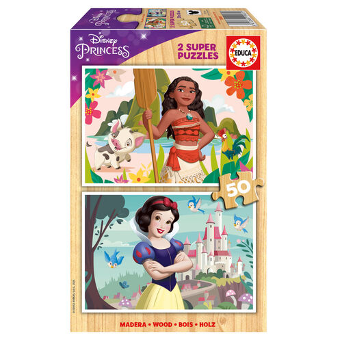 Puzzle Vaiana + Blancanieves Princesas Disney madera 2x50pzs